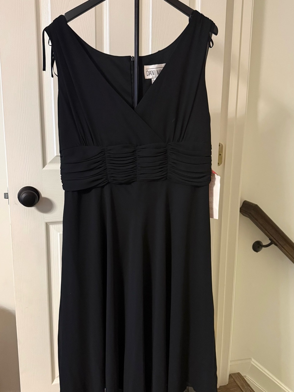 Black V-Neck Ruched Waist Dress
